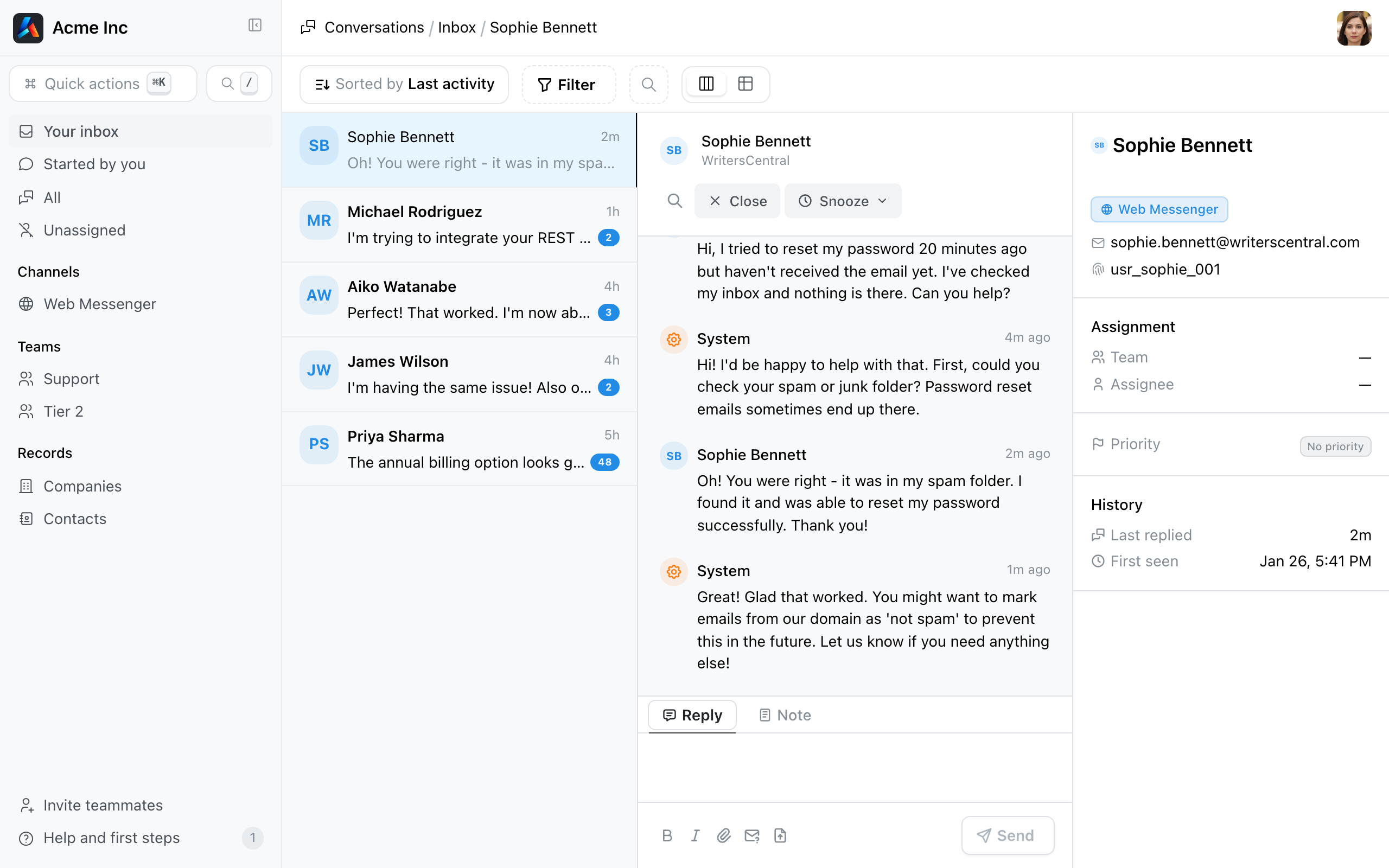 Open conversation with reply composer and header controls